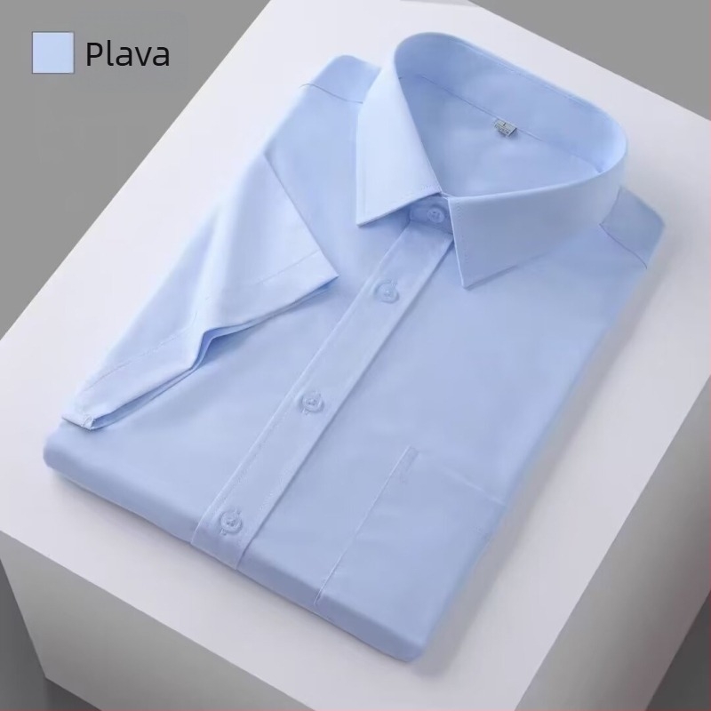 Muška košulja Ice Silk – poslovna formalna kratkih rukava s džepom, plavo-bijela
