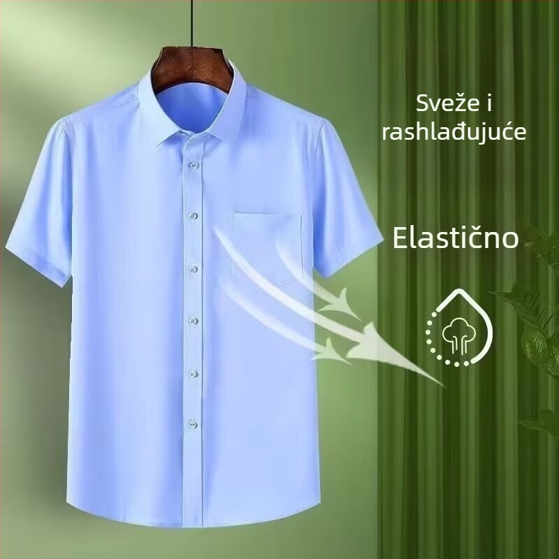 Muška košulja Ice Silk – poslovna formalna kratkih rukava s džepom, plavo-bijela