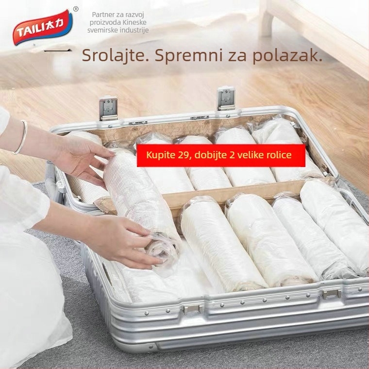 Putna vakuumska vrećica za ručno uvijanje — bez pumpe, zatvorena, za skladištenje odjeće u prtljazi