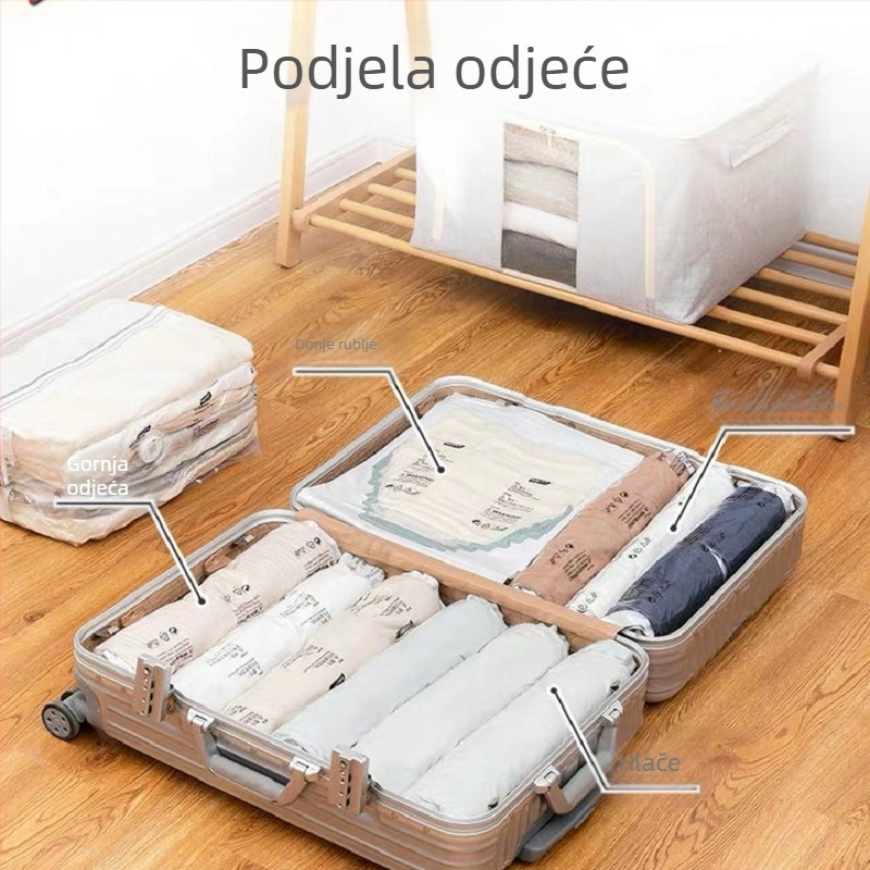 Putna vakuumska vrećica za ručno uvijanje — bez pumpe, zatvorena, za skladištenje odjeće u prtljazi