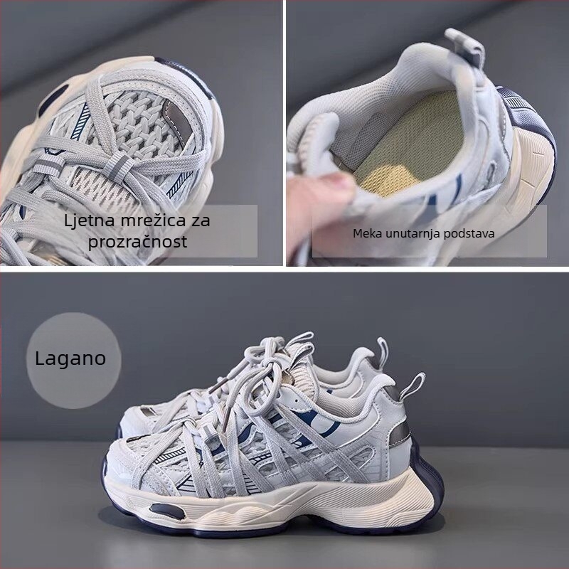 Djevojčice u stilu dad shoes tenisice, 2026 proljeće–jesen, prozračan mrežasti gornji dio, mekana potplat, udobne svakodnevne tenisice za stariju djecu