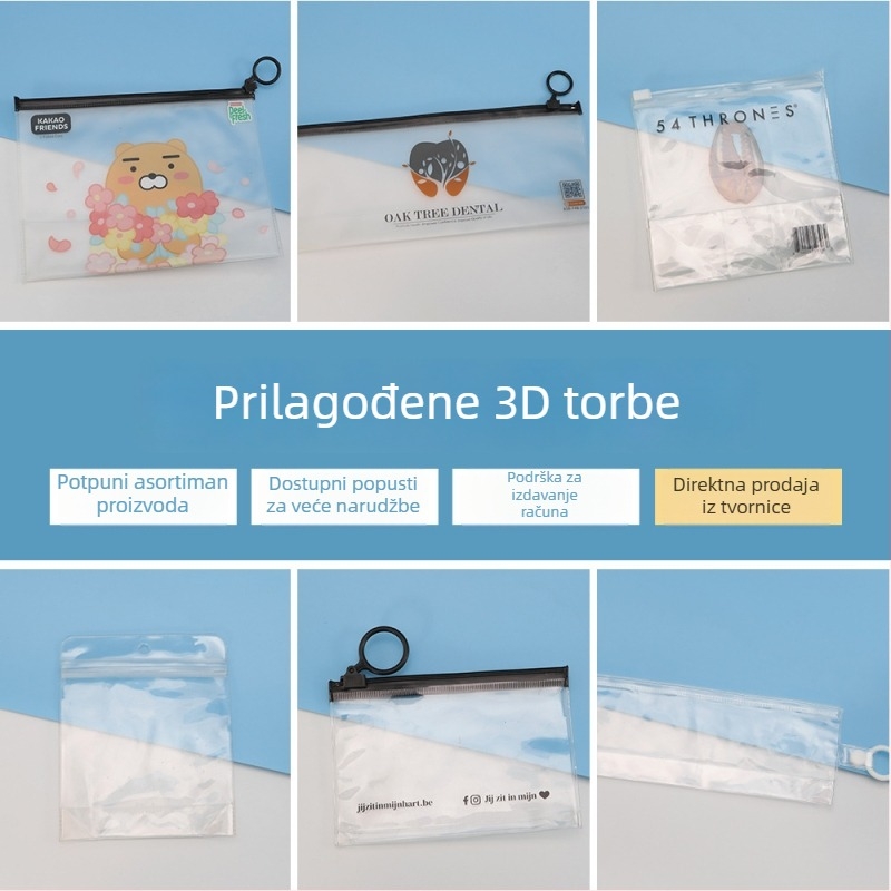 Torba za kozmetiku s prilagođenim logom i zatvaračem s prstenom za vuču, mat PVC i šarena plastična dno