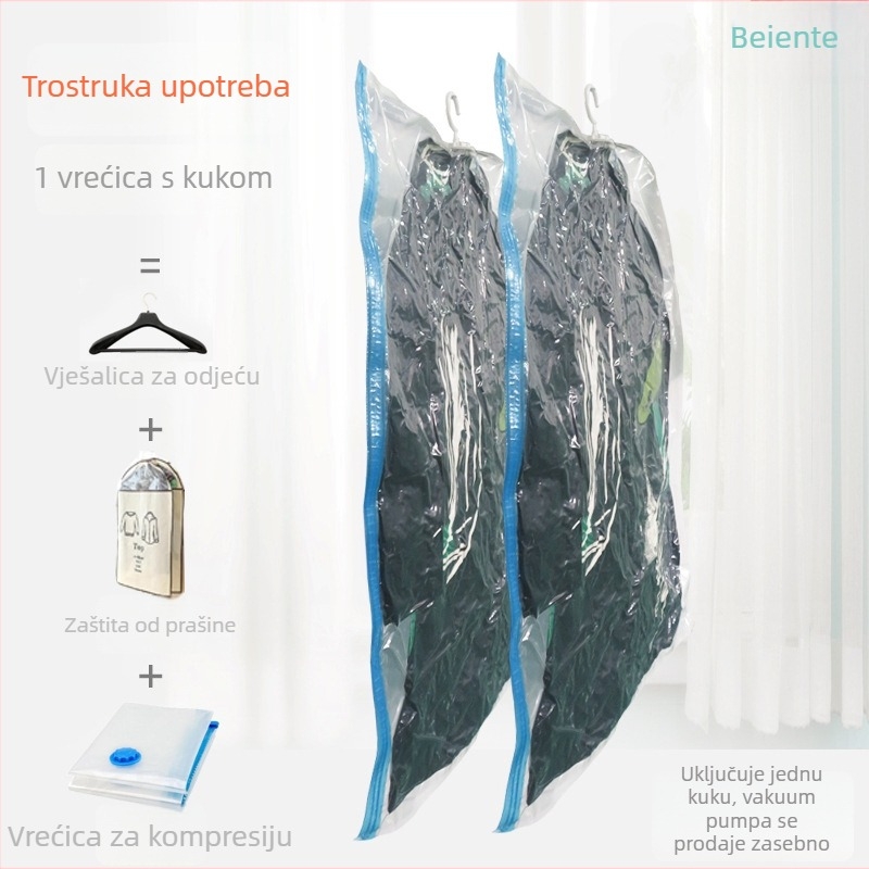 Prozirna vakuumska kompresijska vrećica s kukom i ventilom za ispuštanje zraka, za pohranu jakni s perjem, velike i srednje veličine, za odjeću i prtljagu