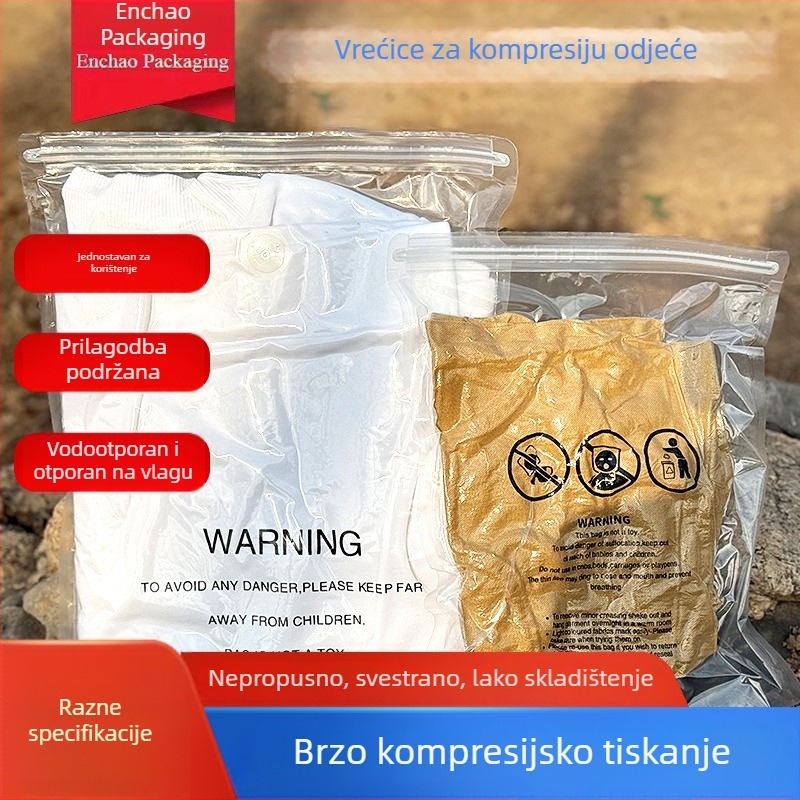 Prilagođena vrećica za kompresiju odjeće sa zatvaračem, prozirna vakuumska vrećica za pakiranje odjeće