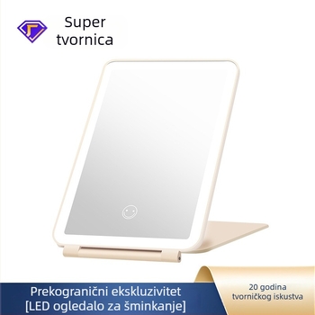 Sklopivi LED ogledalo za šminkanje s trobojnom rasvjetom, podesivim dopunskim svjetlom i ugrađenim pretincem za pohranu