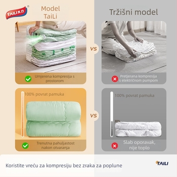 Taili vakuumske vreće za komprimiranje odjeće i pokrivača – zatvaranje i skladištenje, bez pumpe