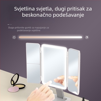 Prijenosno ogledalo za šminkanje sa LED rasvjetom, rotirajuće, trodijelni sklopivi dizajn, stolno ogledalo za šminkanje, HD kvalitete
