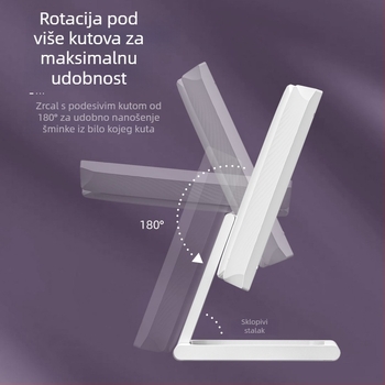 Prijenosno ogledalo za šminkanje sa LED rasvjetom, rotirajuće, trodijelni sklopivi dizajn, stolno ogledalo za šminkanje, HD kvalitete