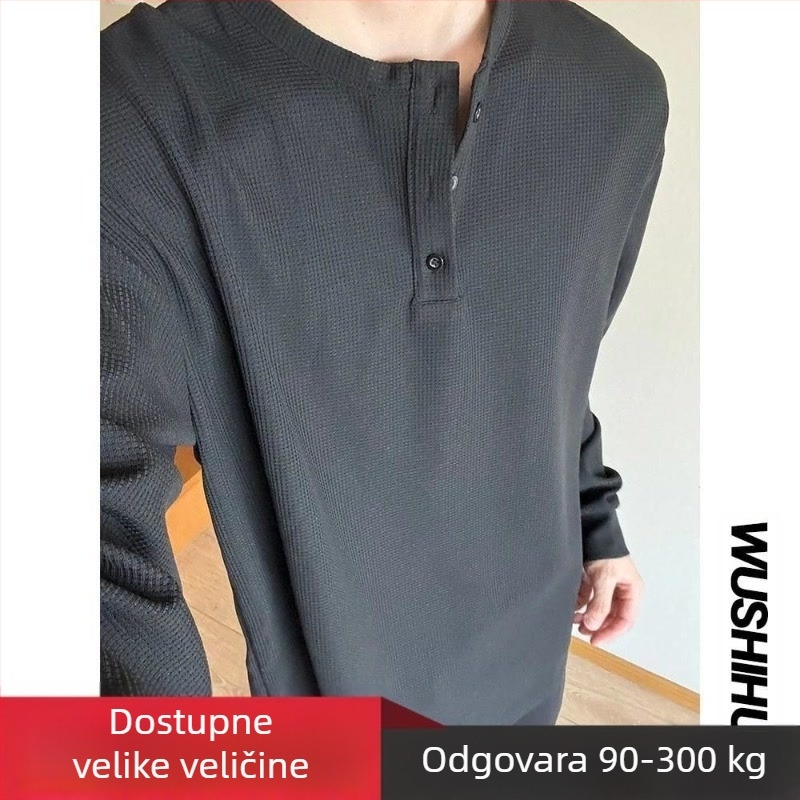 Muški T‑majica s Henley ovratnikom, dugi rukav, slobodnog kroja, plus veličina, sportski top za svakodnevicu, 2025