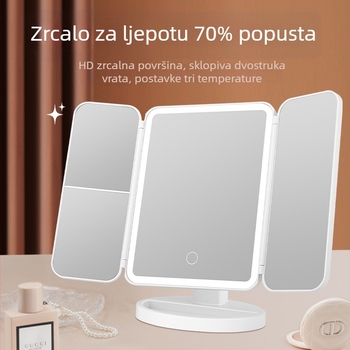 Trostrano preklopno ogledalo za šminkanje s LED osvjetljenjem, stolno, prijenosno