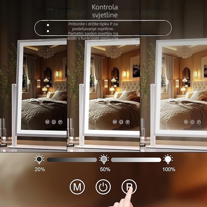 LED kozmetičko ogledalo sa rasvjetom, tri boje osvjetljenja, pametno dodirno upravljanje, 360° rotacija