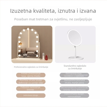 LED ogledalo za šminkanje s osvjetljenjem, stolno rotirajuće ogledalo za spavaću sobu