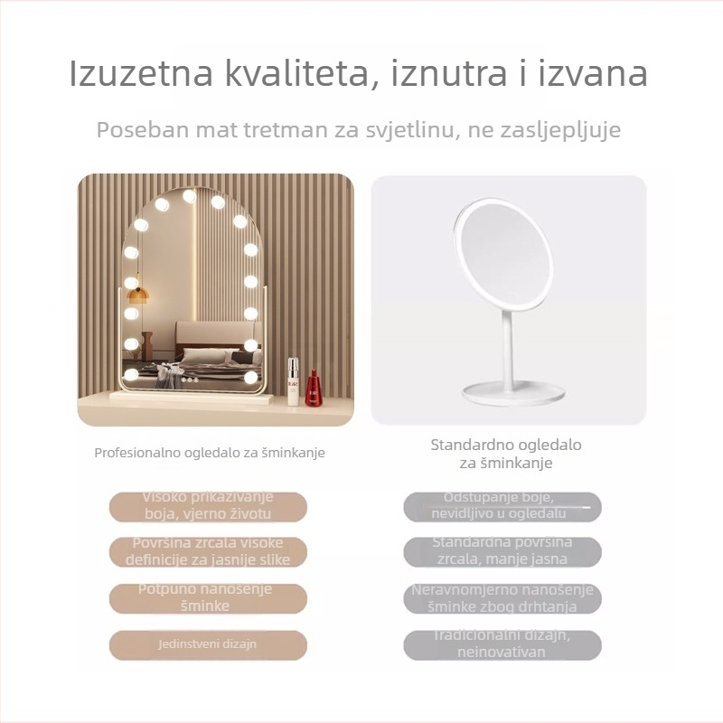 LED ogledalo za šminkanje s osvjetljenjem, stolno rotirajuće ogledalo za spavaću sobu