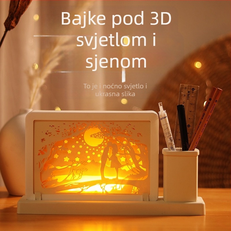 USB ogledalna lampa s papirnatim izrezom, držač za olovku i noćna lampica – USB punjenje, poklon za završetak studija s logotipom