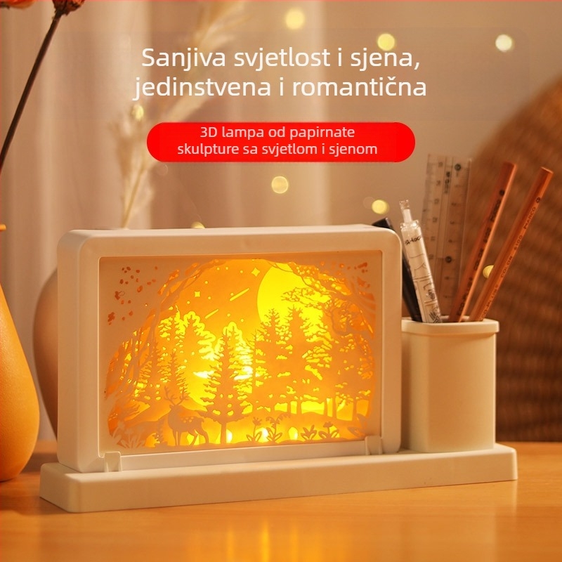 USB ogledalna lampa s papirnatim izrezom, držač za olovku i noćna lampica – USB punjenje, poklon za završetak studija s logotipom