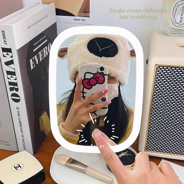 LED osvijetljeno ogledalo za šminkanje s bazom, stolno, jednostrana, za studentske domove