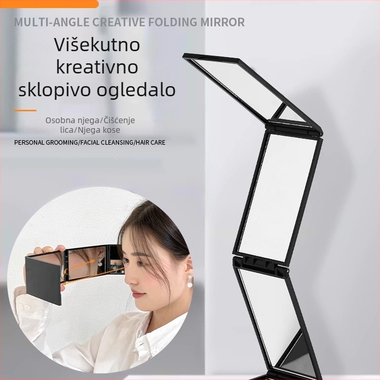Četverostrano zrcalo za frizuru i make-up, pogled unatrag na stražnji dio glave, prijenosno, slaganje, četverokutno džepno ogledalo