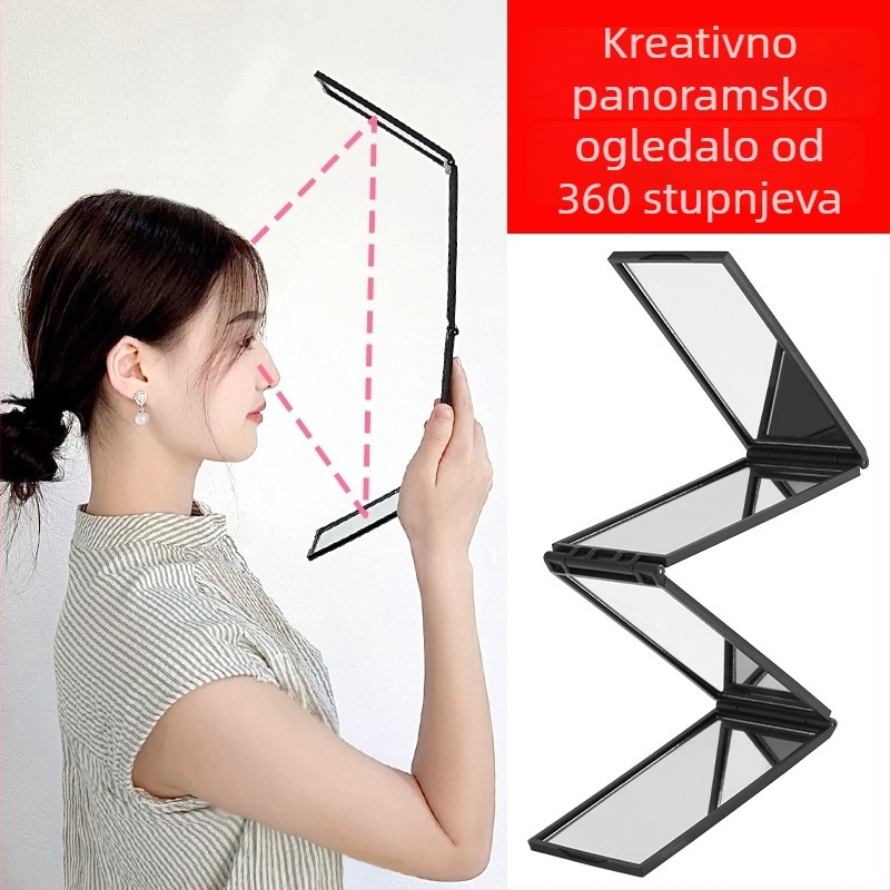 Četverostrano zrcalo za frizuru i make-up, pogled unatrag na stražnji dio glave, prijenosno, slaganje, četverokutno džepno ogledalo