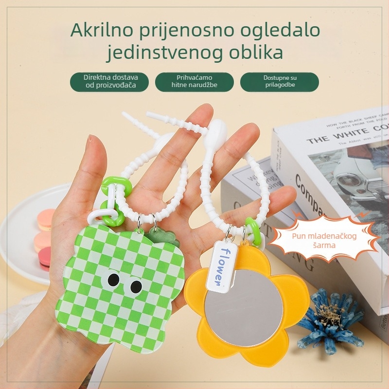 Prilagođeno karikaturalno ogledalo za šminkanje, s neobičnim oblikom, prijenosno kompaktno ogledalo za torbicu i ključ, dizajn srce