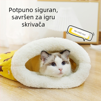Zimsko toplo potpuno zatvoreno mačje gnijezdo sa tunelom i vrećom za spavanje