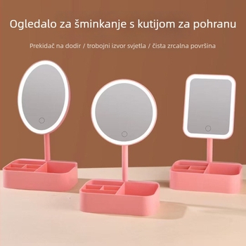 LED ogledalo za šminku s ugrađenim spremnikom za pohranu i podesivim osvjetljenjem hladne i tople nijanse, toaletni stol