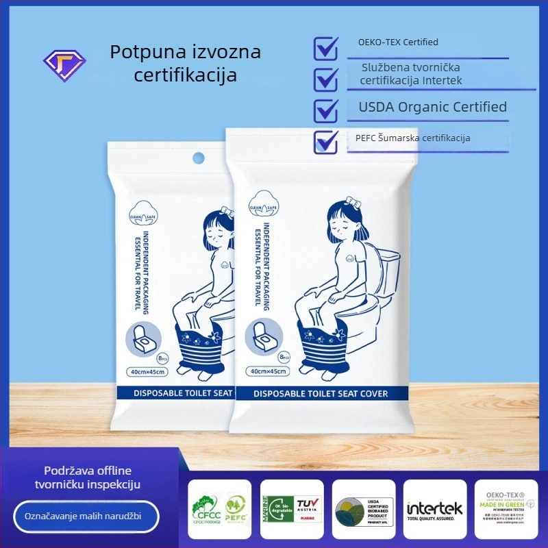 Jednokratne vodootporne navlake za WC školjku za rodilje, putna veličina, pojedinačno pakirane, 8 komada u kutiji