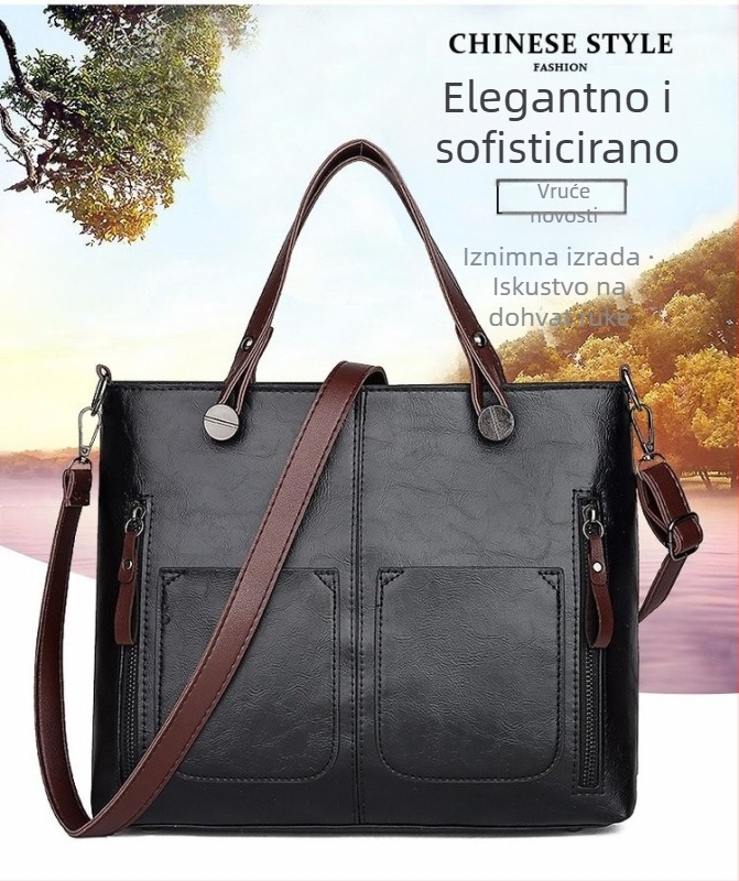 Ženska torba od PU kože s dvostrukim džepom, crossbody, retro stil, jesen-zima 2024