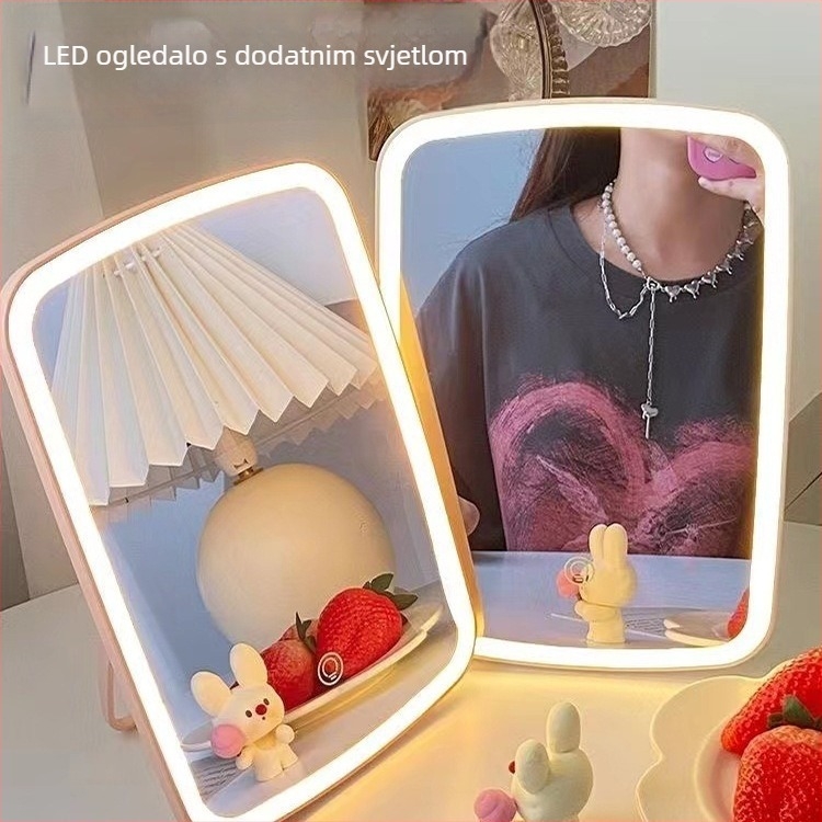 LED makeup ogledalo, stolno, s punjivim osvjetljenjem, za studentski dom i kućnu upotrebu
