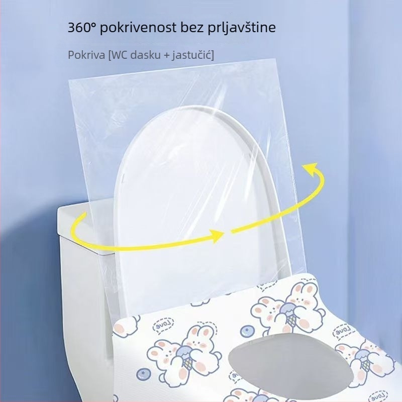 Jednokratna navlaka za sjedalo WC-a s potpuno prekrivenjem, vodootporna i debela, hotelske klase, prenosna za putovanja