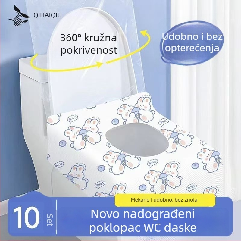 Jednokratna navlaka za sjedalo WC-a s potpuno prekrivenjem, vodootporna i debela, hotelske klase, prenosna za putovanja