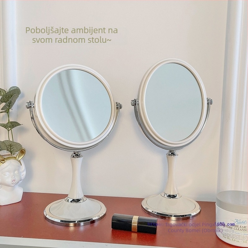 Stolno ogledalo za šminkanje, dvostrano, retro europski stil, lagani luksuz, za studentski dom ili ured.