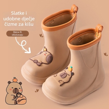 Dječje čizme za kišu, s debelim gornjim dijelom, crtani uzorak s životinjama, vodootporne, protuklizne, unisex