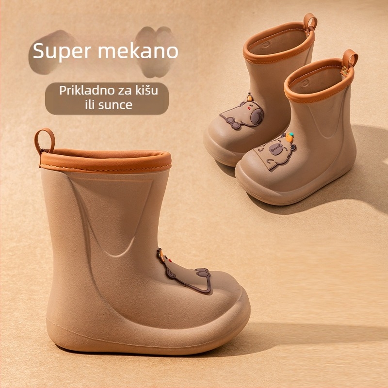 Dječje čizme za kišu, s debelim gornjim dijelom, crtani uzorak s životinjama, vodootporne, protuklizne, unisex