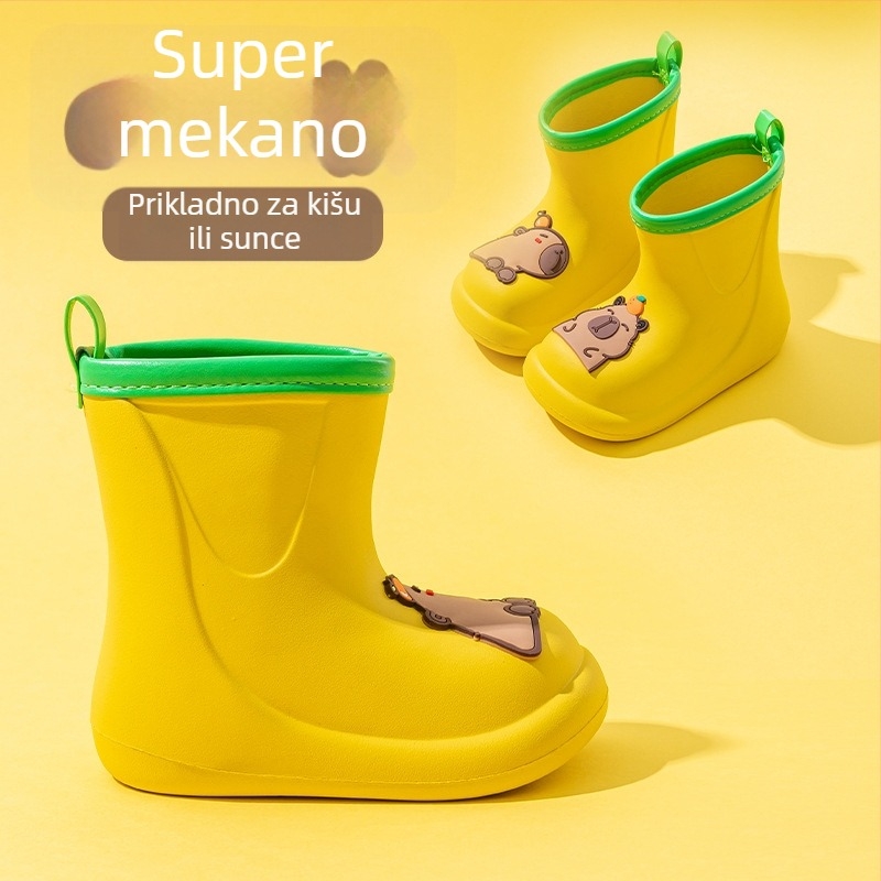 Dječje čizme za kišu, s debelim gornjim dijelom, crtani uzorak s životinjama, vodootporne, protuklizne, unisex