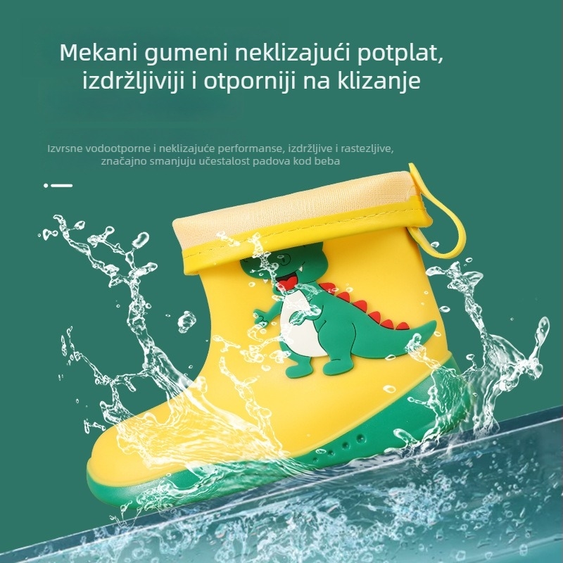 Dječje kišne čizme visokog kroja, s dinosaurusom motivom, vodootporne, s elastičnom manžetom, unisex, za djecu od malih do starije djece