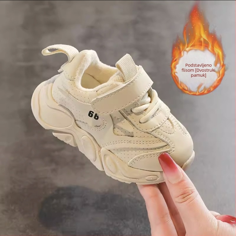 Unisex dječje tenisice s flis podstavom i Velcro kopčanjem, za jesen-zimu, 12-36 mjeseci, bijele