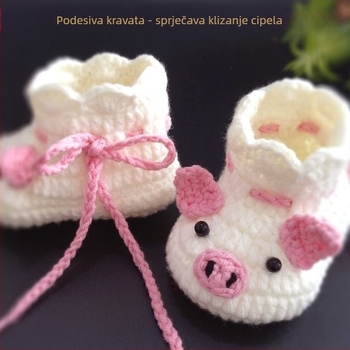 Ručni kukičani dječji papuče s mekanom podom, 12–36 mjeseci, vunene papuče s dizajnom slatkog praseta, jesen-zima