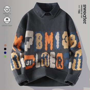 Muški debeli pleteni hoodie džemper s jacquardom za jesen-zimu