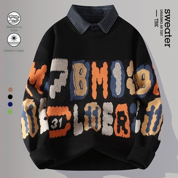 Muški debeli pleteni hoodie džemper s jacquardom za jesen-zimu