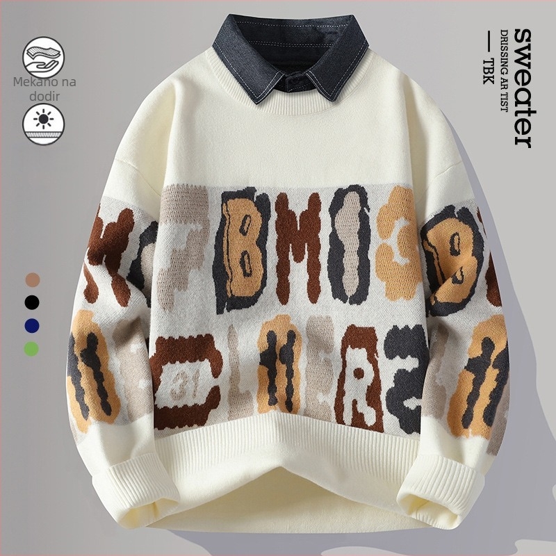 Muški debeli pleteni hoodie džemper s jacquardom za jesen-zimu