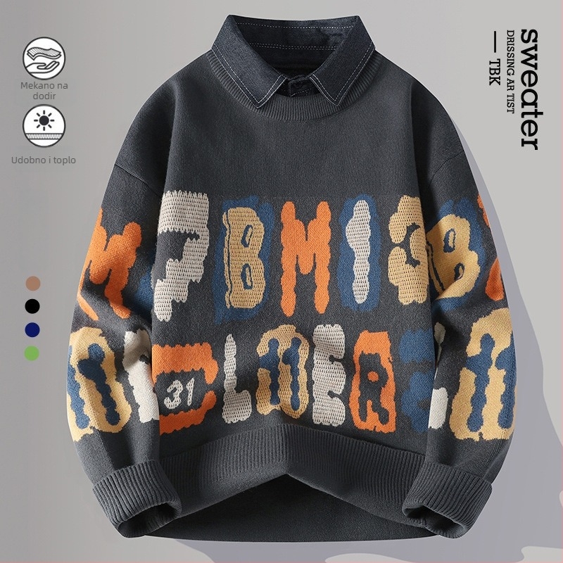 Muški debeli pleteni hoodie džemper s jacquardom za jesen-zimu