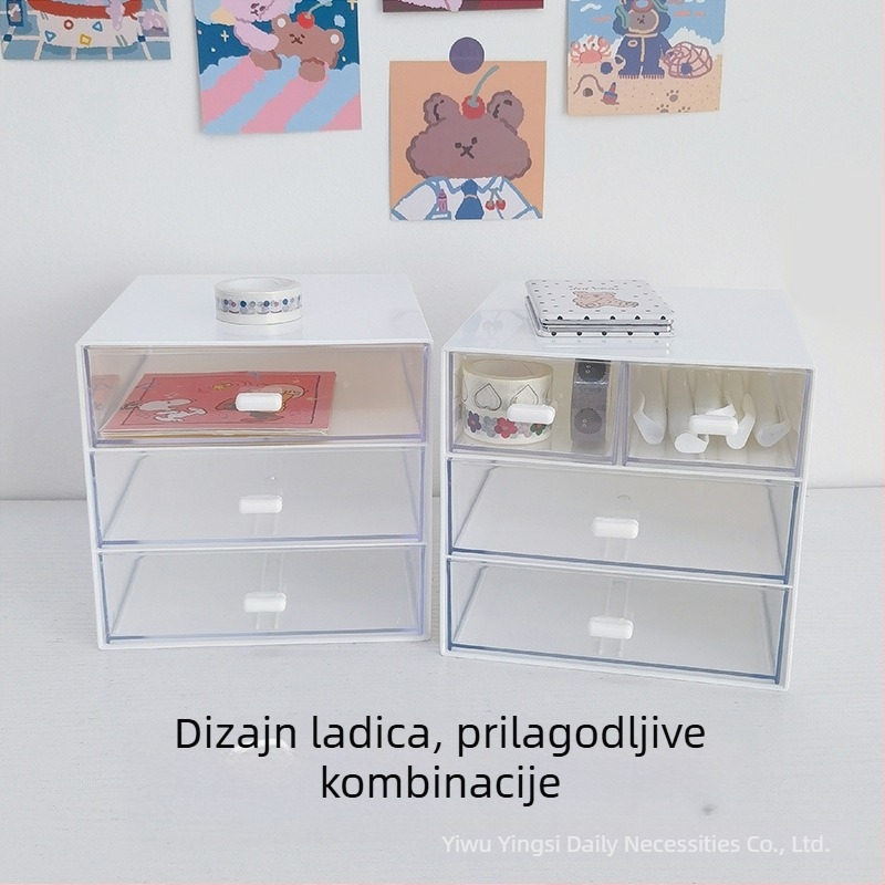 INS-stil stolna kutija za pohranu, trodijelni integrirani organizator za studentski dom, prozirna, za kozmetiku i uredski pribor