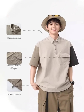 Muška polo majica s kratkim rukavima, blok boja, planinski vanjski stil, japanski street style, udoban kroj, brzo se suši