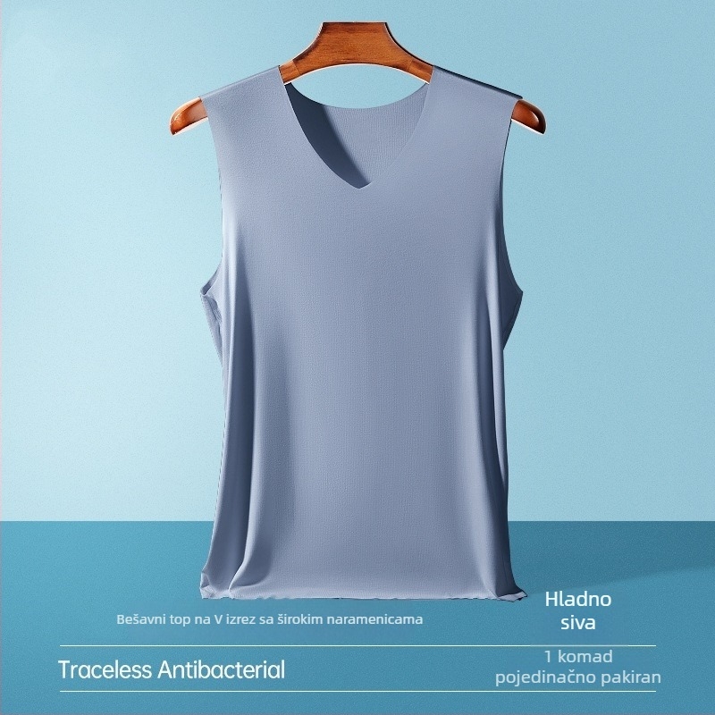 Muški bezrukavni potkošulj od Ice Silk materijala – uski kroj, sportski, brzo suši, V izrez