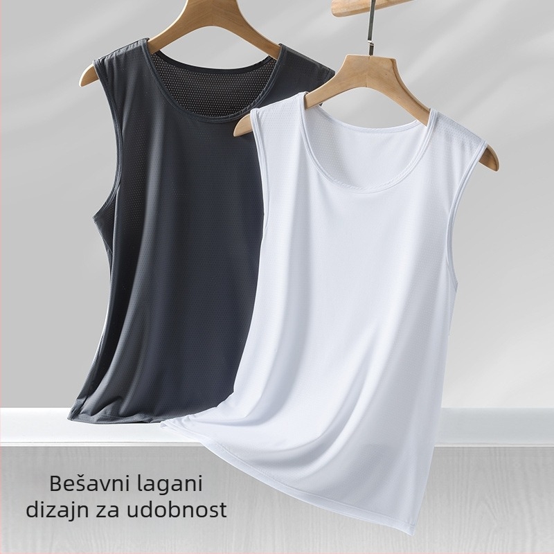 Muška bežeća vesta bez rukava, brzo se suši, ultra lagana i tanka, ice silk sportska vesta za košarku, prozračni mrežasti dizajn