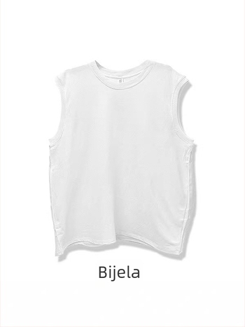 Muški top bez rukava od pamuka, ljetni ležerni kroj, bijela, japanski stil