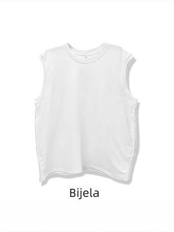 Muški top bez rukava od pamuka, ljetni ležerni kroj, bijela, japanski stil