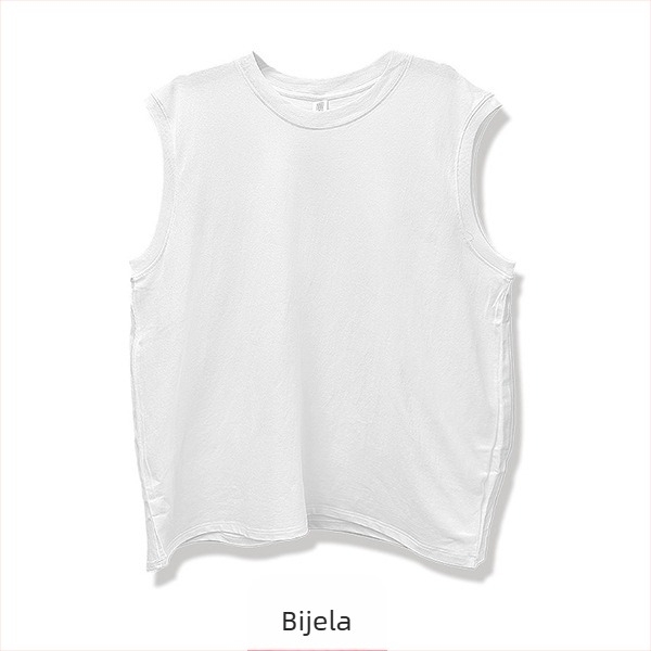 Muški top bez rukava od pamuka, ljetni ležerni kroj, bijela, japanski stil