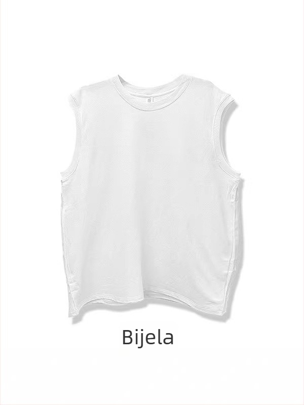 Muški top bez rukava od pamuka, ljetni ležerni kroj, bijela, japanski stil