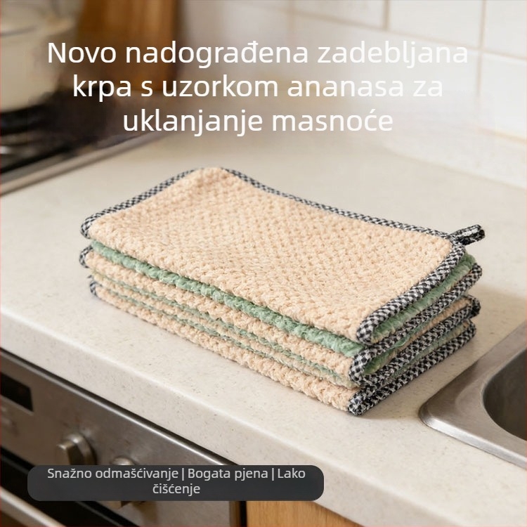 Krpa za kuhinju od koralnog baršuna s uzorkom ananas u karirama, za kačenje, upija vodu, ne upija ulje, jednostavna za čišćenje